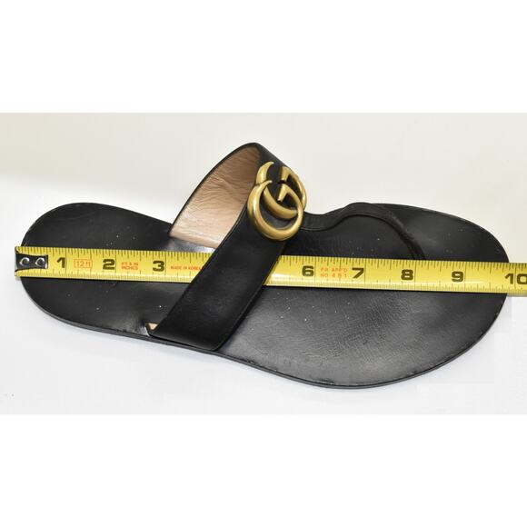 E0 Auth GUCCI Marmont Black Leather Golden GG Thong Slide Sandal Shoes Size 37.5 - Picture 6 of 7
